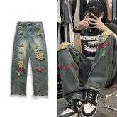 Men Jeans Ripped Jeans Men's Summer Retro Hip Hop Straight-Leg Trousers